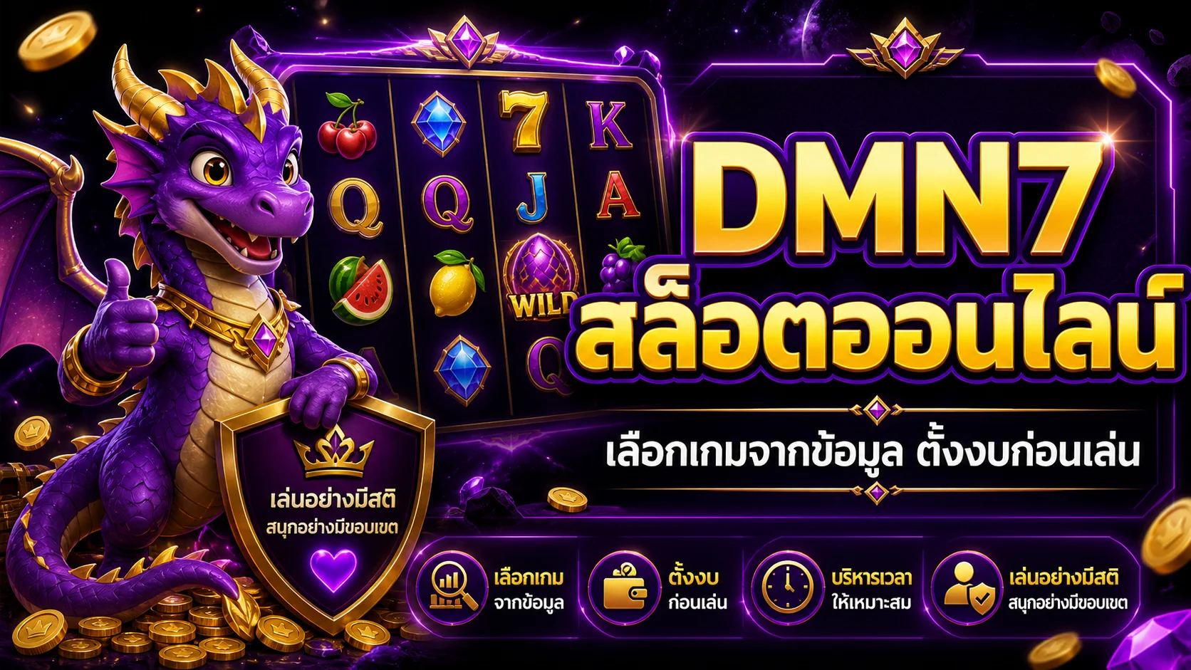 แบนเนอร์ DMN7 สล็อตออนไลน์ พร้อมมังกรและวงล้อเกม